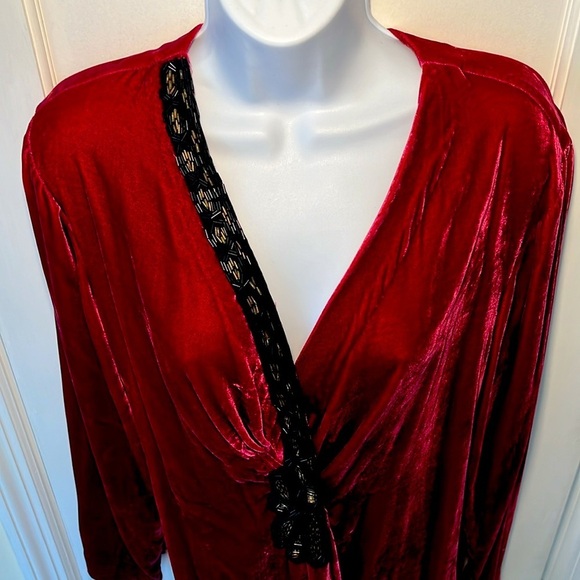 Silk Blend Velvety Wrap Jacket Women Medium Beaded Top Vintage Fairy Core Retro - Picture 4 of 17